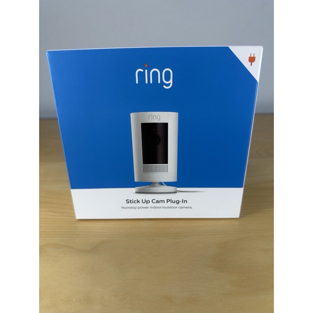 Ring Stick Up Cam Plug-In 1080p Indoor/Outdoor Camera White 8SW1S9-WEN0 NEW